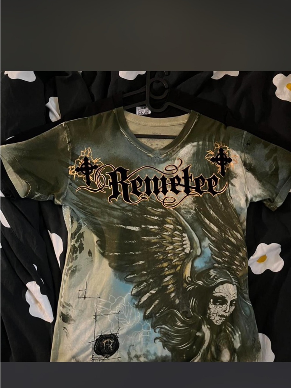 Affliction Olive Graphic Script Tee with Black Accents
